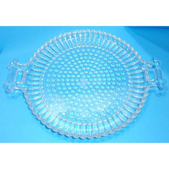 VTG Jeannette Clear Glass Small Round Hobnail Cheese/Snack Tray w/ Handles 9" - Picture 7 of 10